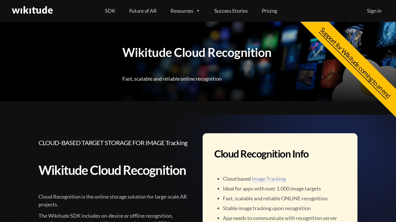 Wikitude Cloud Recognition Landing page