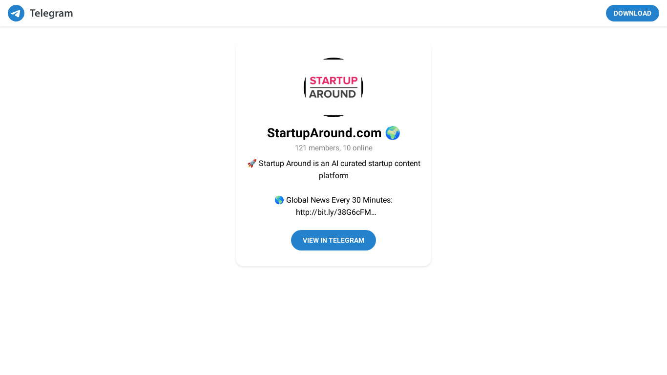 Startup Around Telegram Channel Landing page