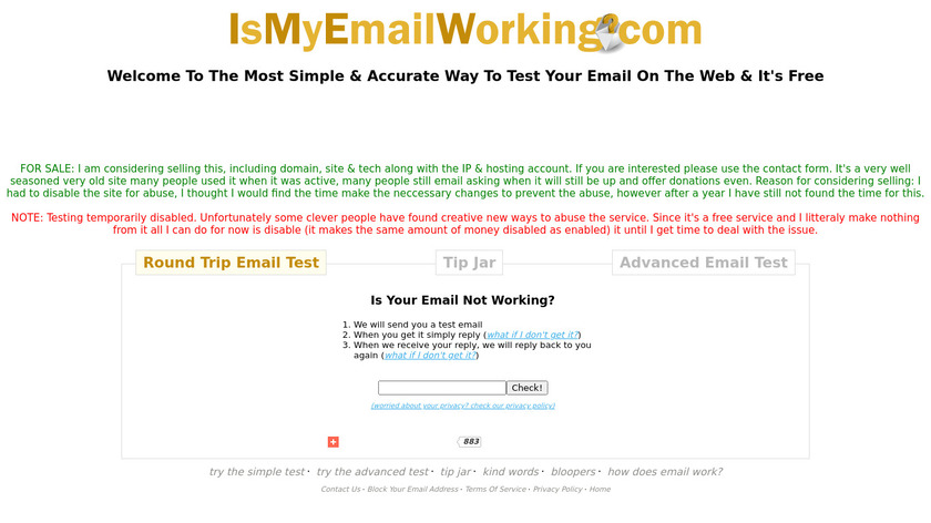IsMyEmailWorking.com Landing Page