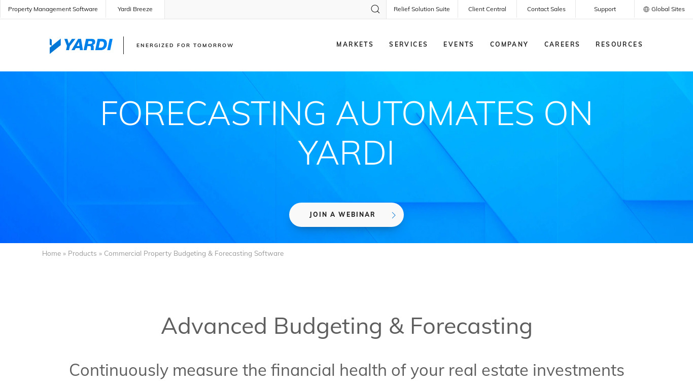 Yardi Advanced Budgeting and Forecasting Landing page