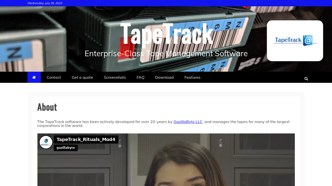 TapeTrack Landing page