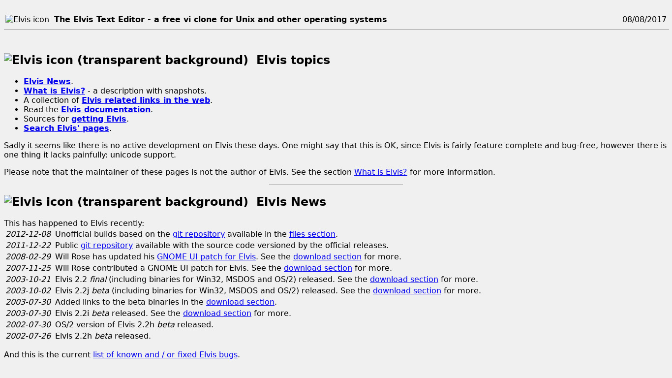 Elvis Text Editor Landing page