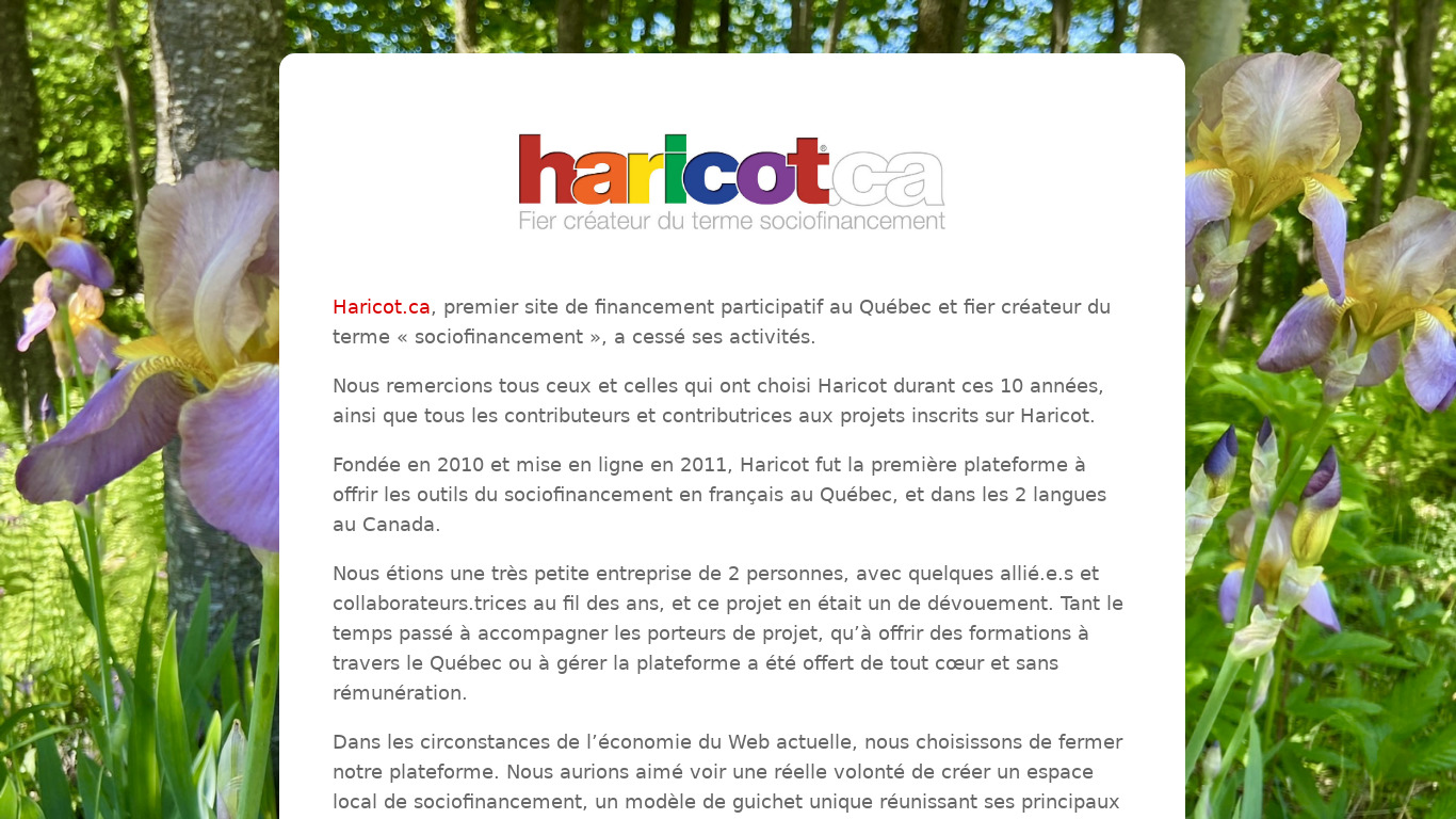Haricot Landing page