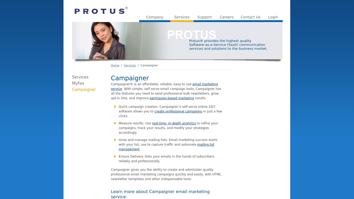 Protus Campaigner Landing page