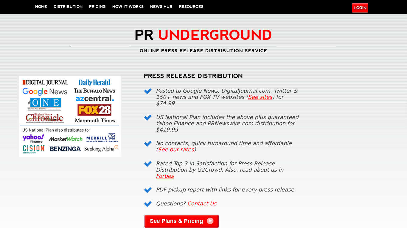 PR Underground Landing page