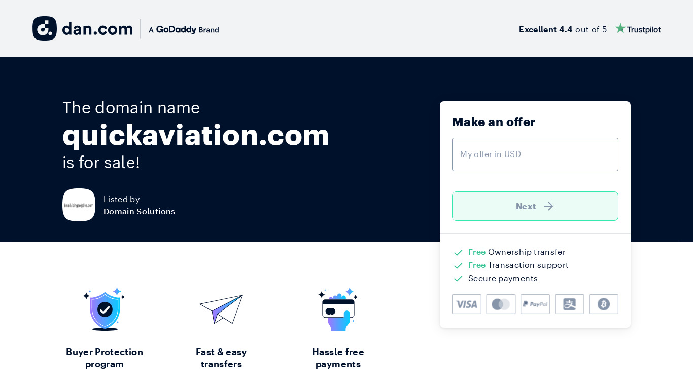Quick Aviation Landing page