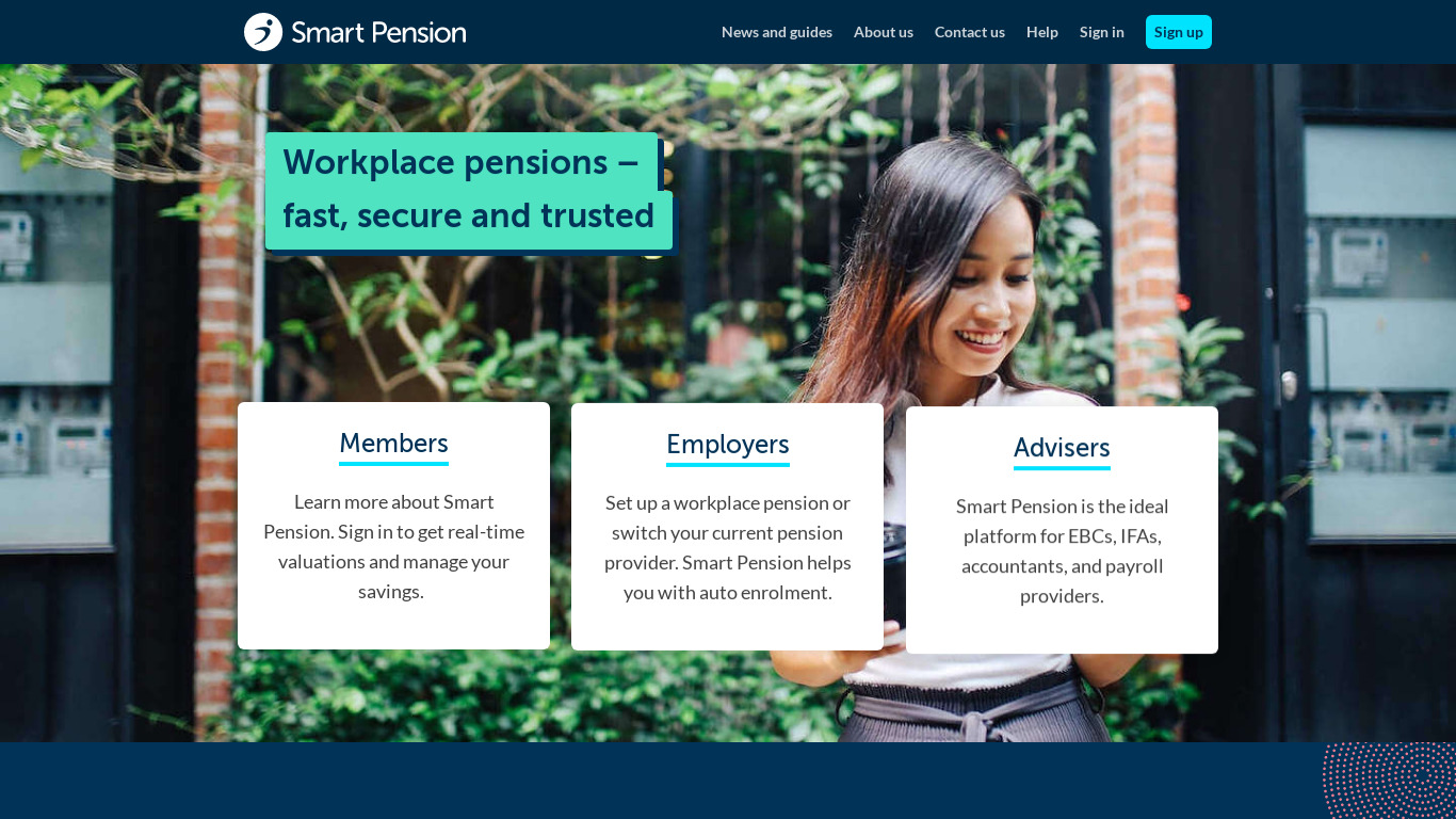 Smart Pensions Landing page