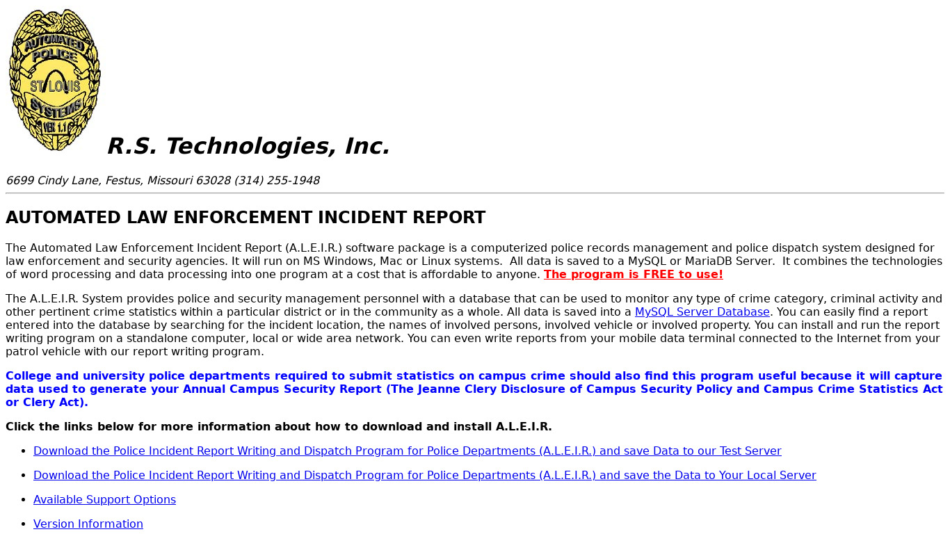 A.L.E.I.R. Landing page