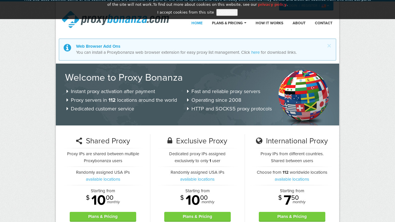 ProxyBonanza Landing page