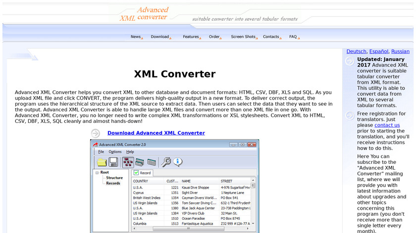 Advanced XML Converter Landing Page