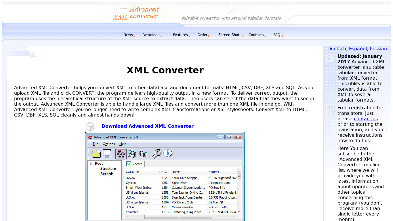 Advanced XML Converter Landing page