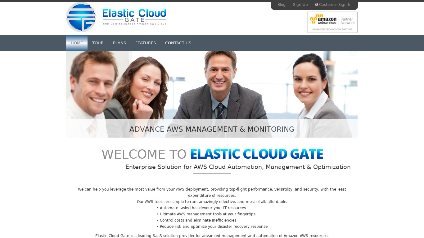 Elastic Cloud Gate Landing page