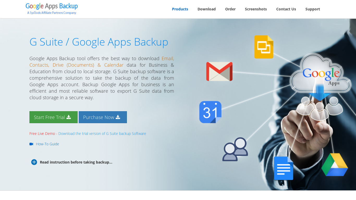 Google Apps Backup Landing page