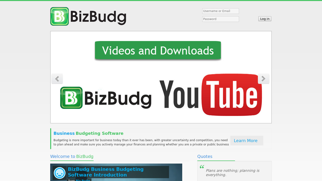 BizBudg Online Landing page