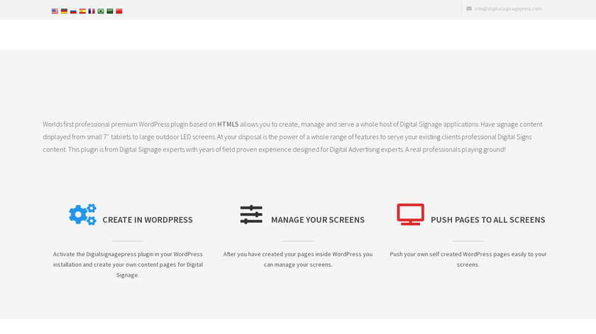 Digital Signage Wordpress Plugin Landing Page