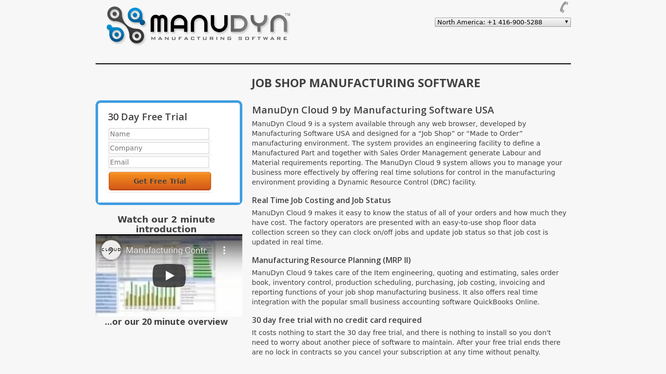 ManuDyn Cloud 9 Landing page