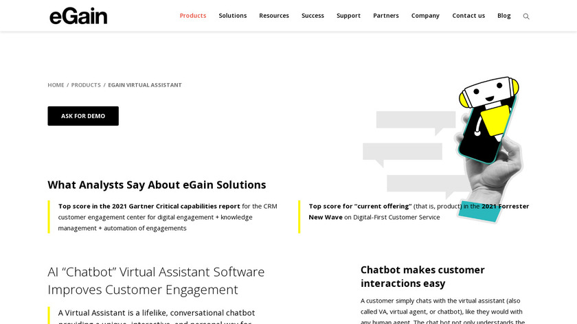eGain Virtual Assistant Landing Page