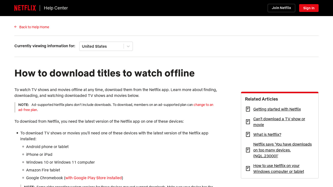 Netflix Offline Landing page