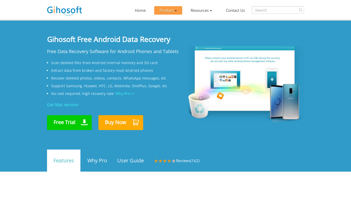 Gihosoft Free Android Recovery Landing page