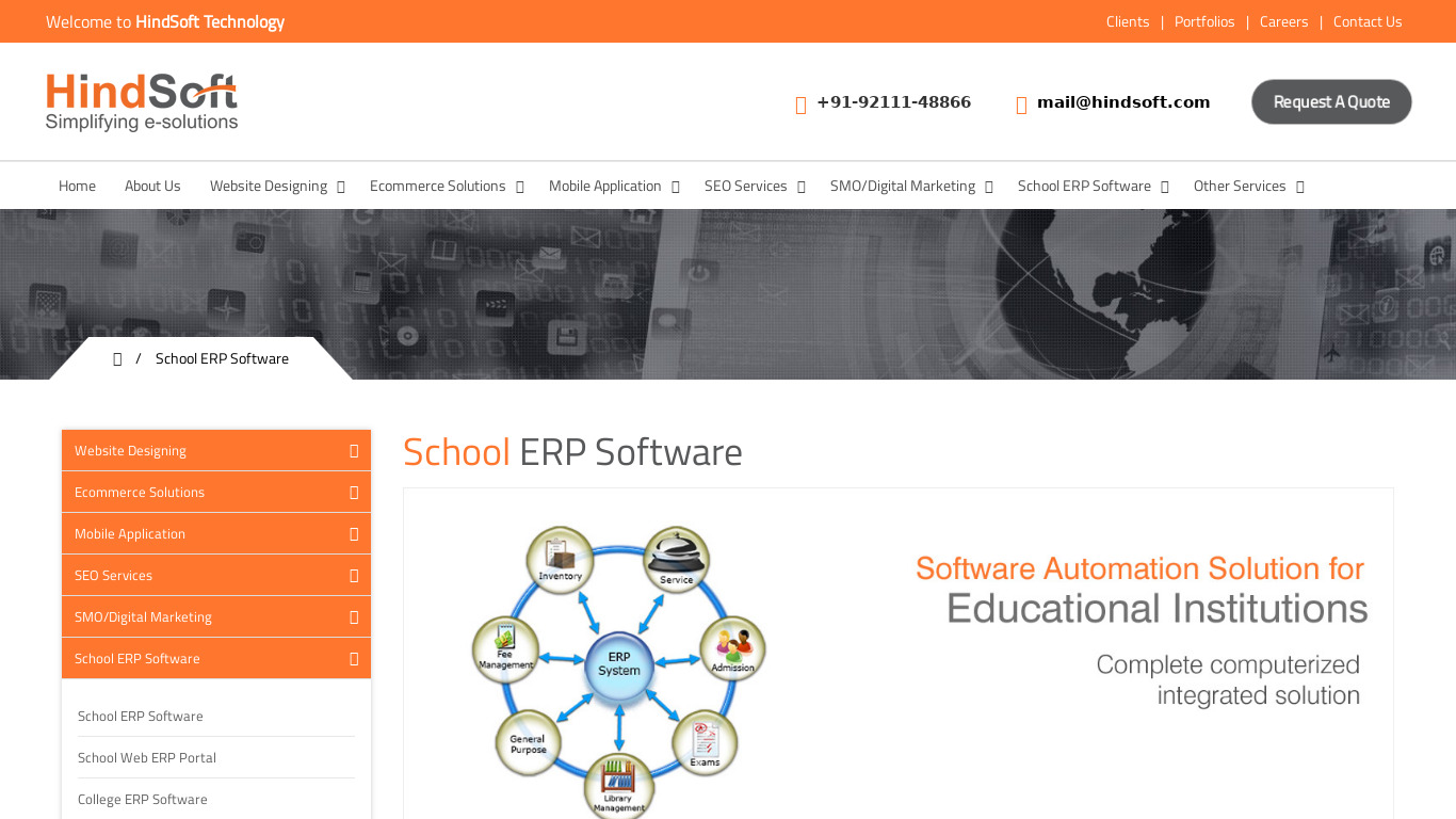 HindSoft School ERP Landing page
