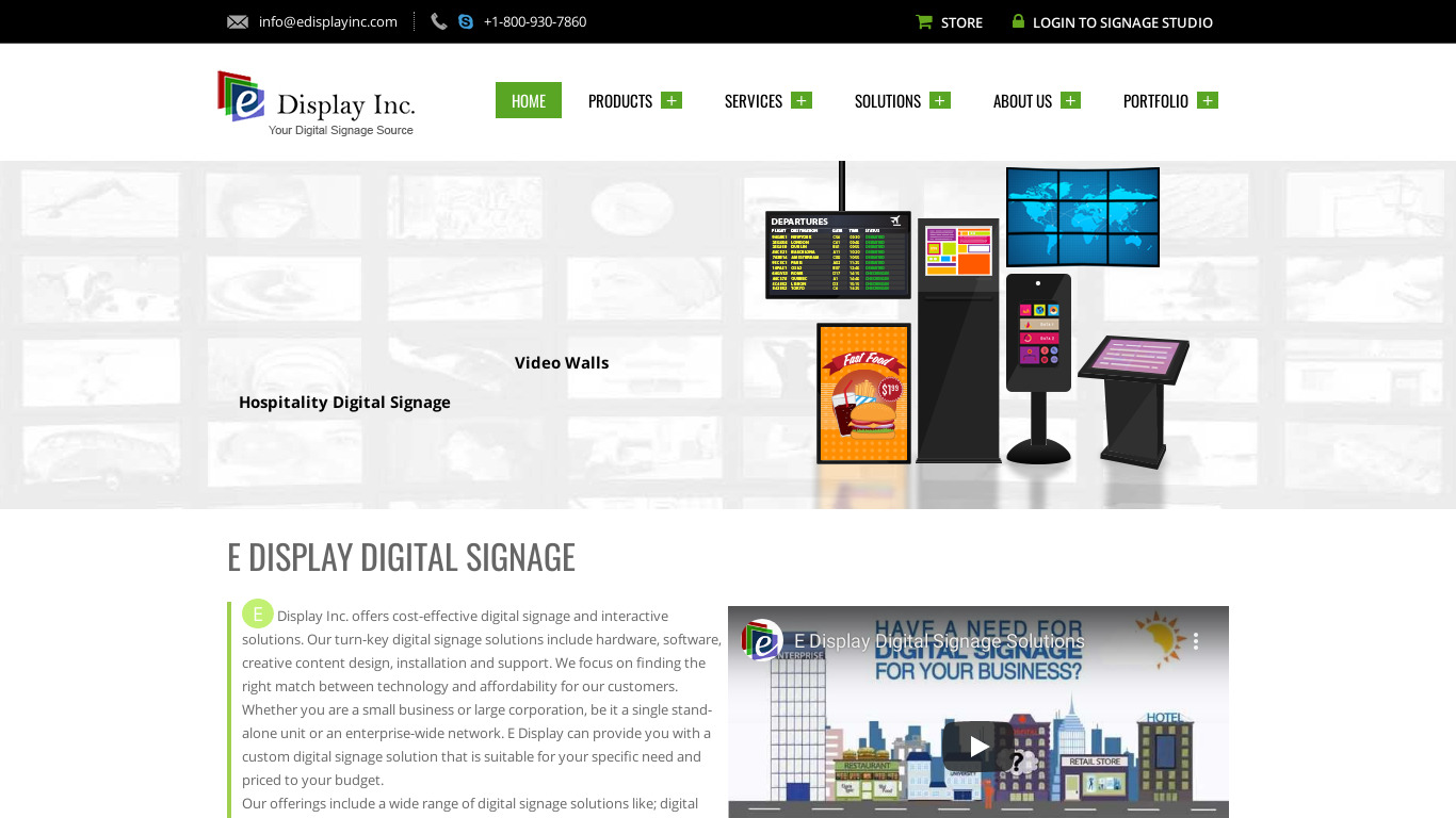 E Display Digital Signage Software Landing page