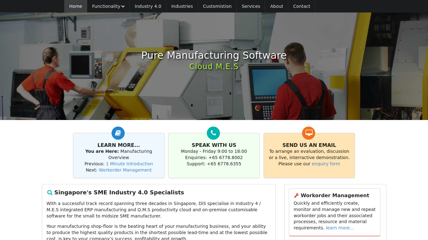 Pure Manufacturing Landing page