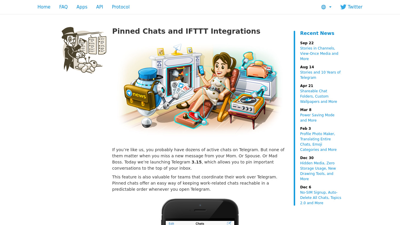IFTTT bot on Telegram Landing page