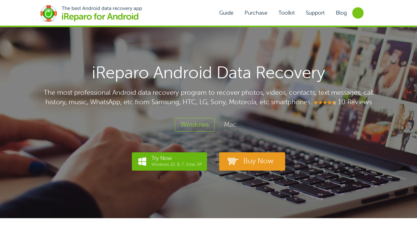 iReparo for Android Landing page