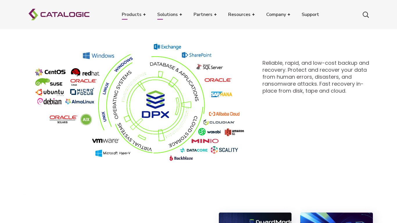 Catalogic DPX Landing page