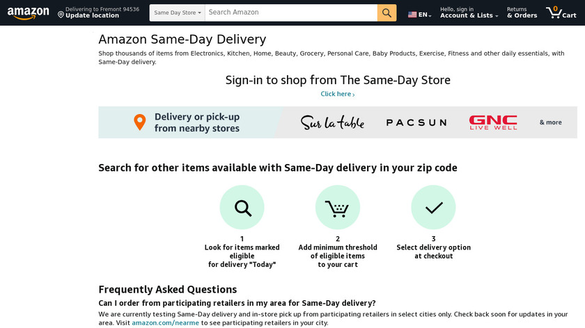 Amazon Same-Day Delivery Landing Page