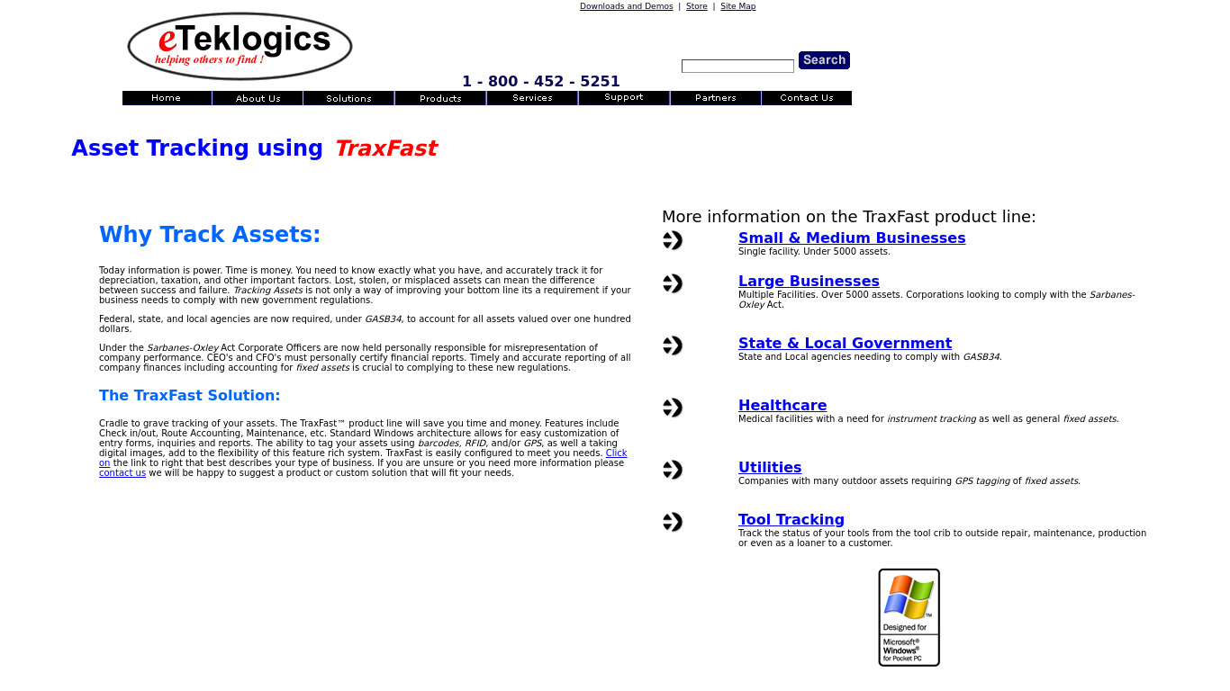 TraxFast Locator Plus Landing page