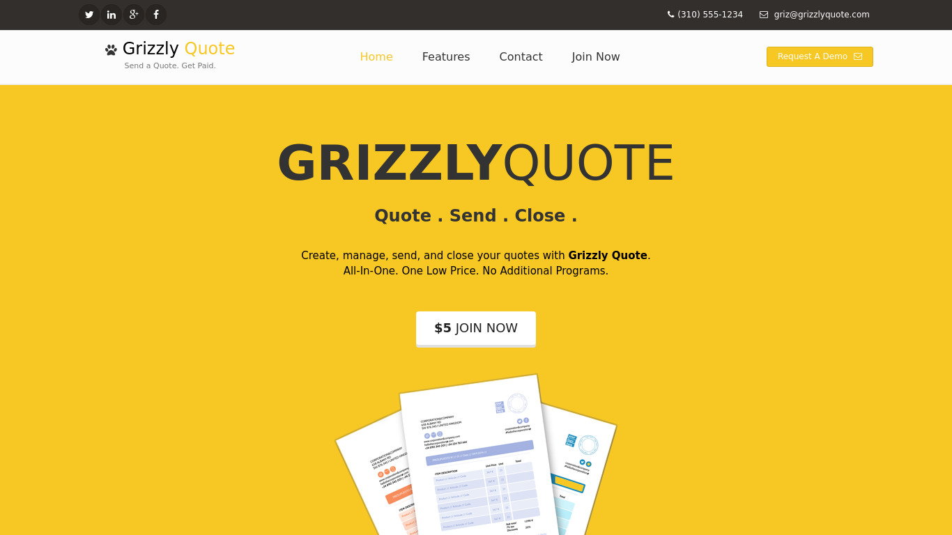 Grizzly Quote and Invoice Landing page