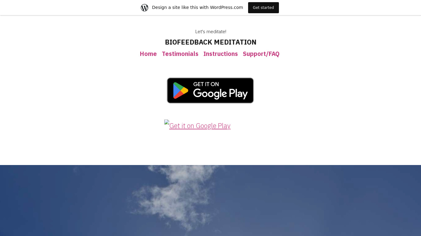 Biofeedback Meditation Landing page