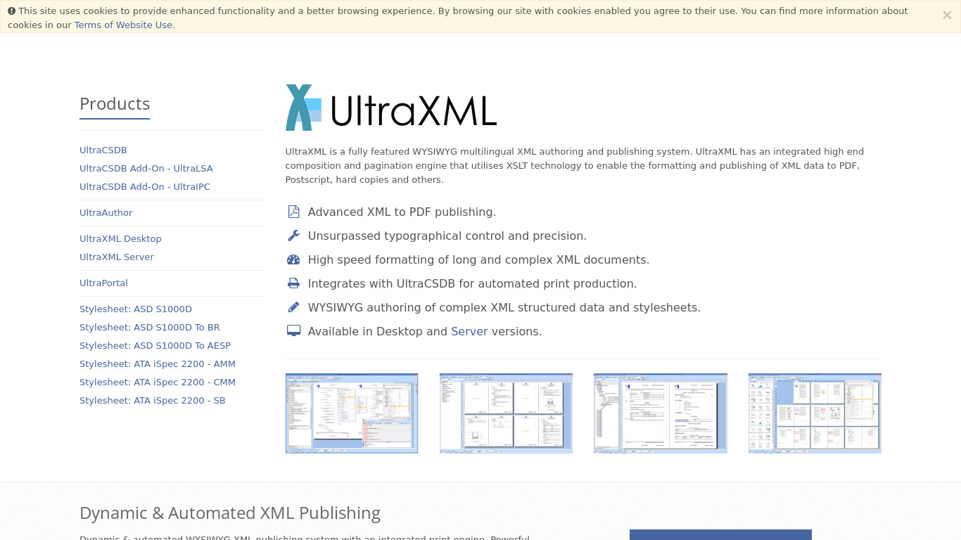 WebX Systems UltraXML Landing page