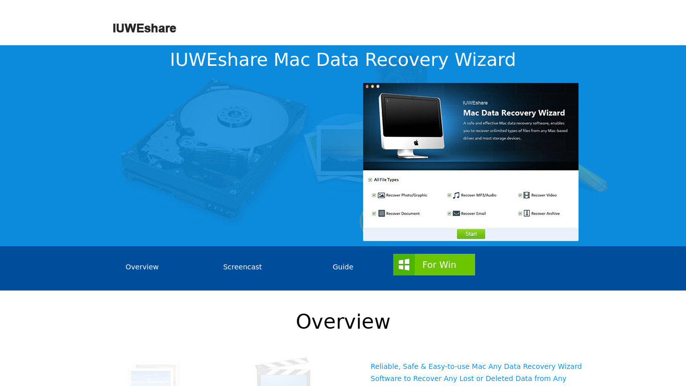 IUWEshare Mac Data Recovery Wizard Landing page