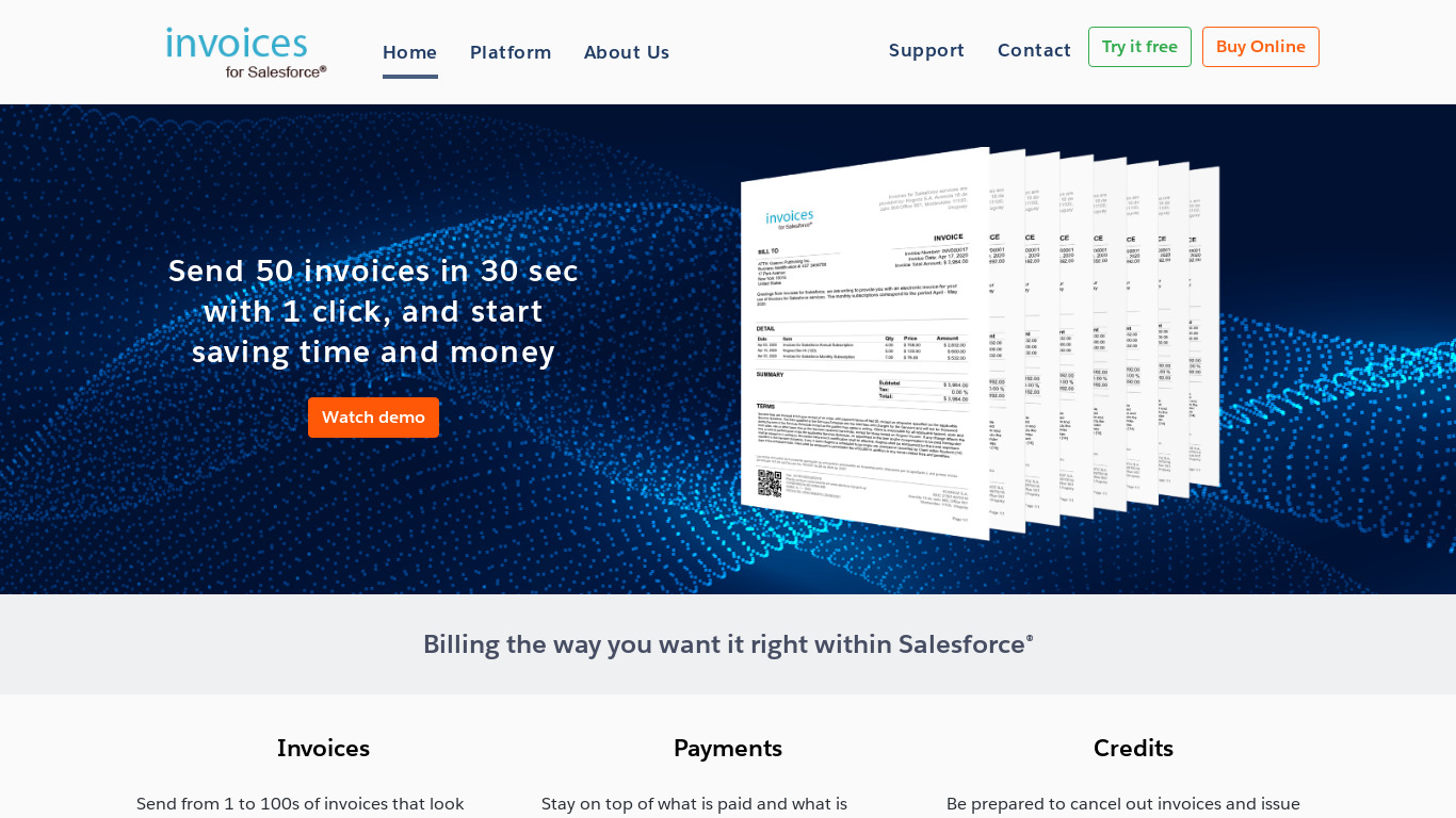 Invoices for Salesforce Landing page