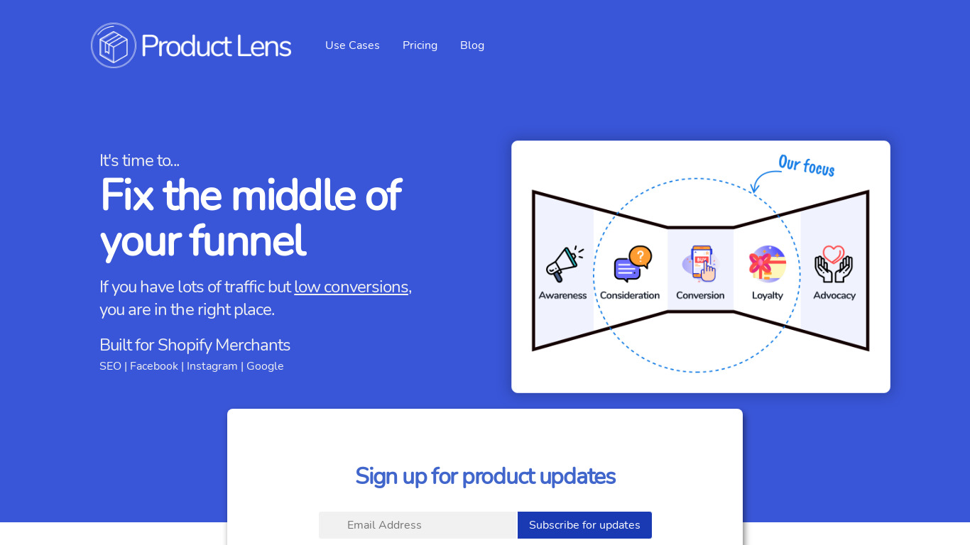 Product Lens Landing page