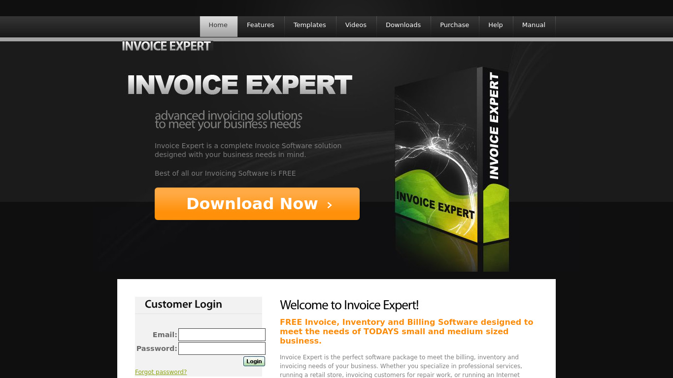 Invoice Expert Landing page