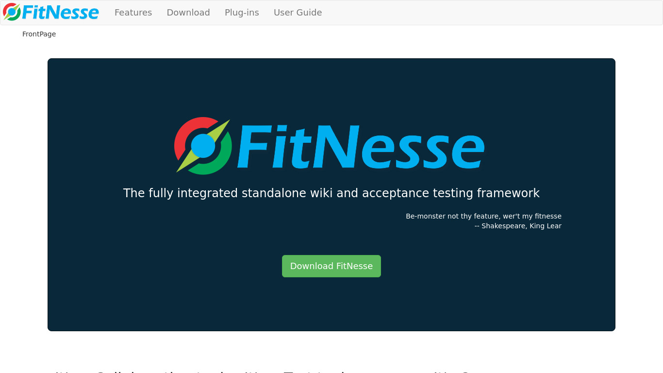 FitNesse Landing page