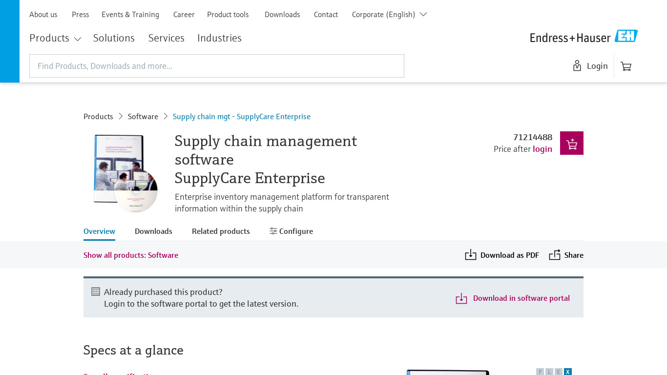 EH SupplyCare Enterprise Landing page