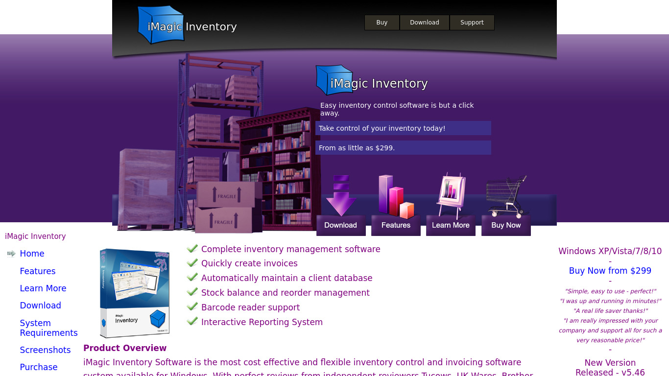 iMagic Inventory Software Landing page