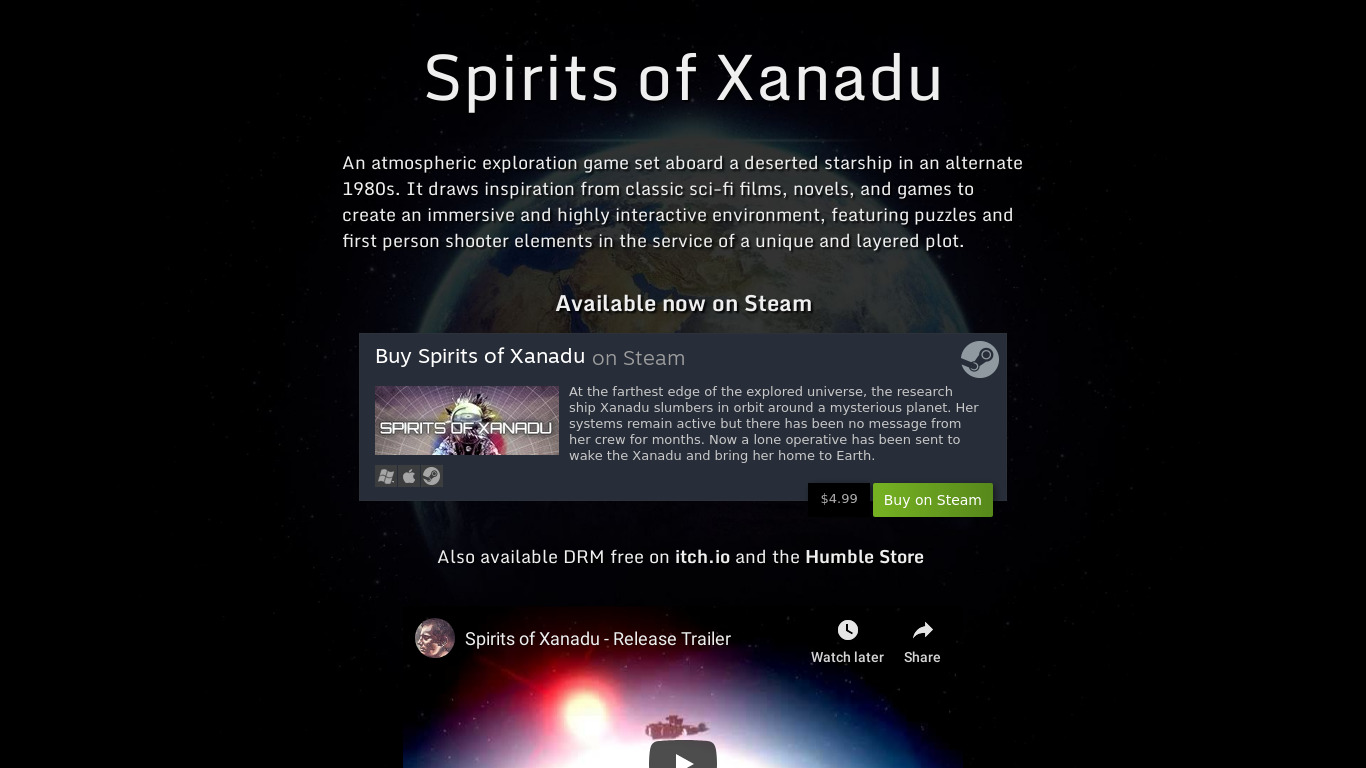 Spirits of Xanad Landing page