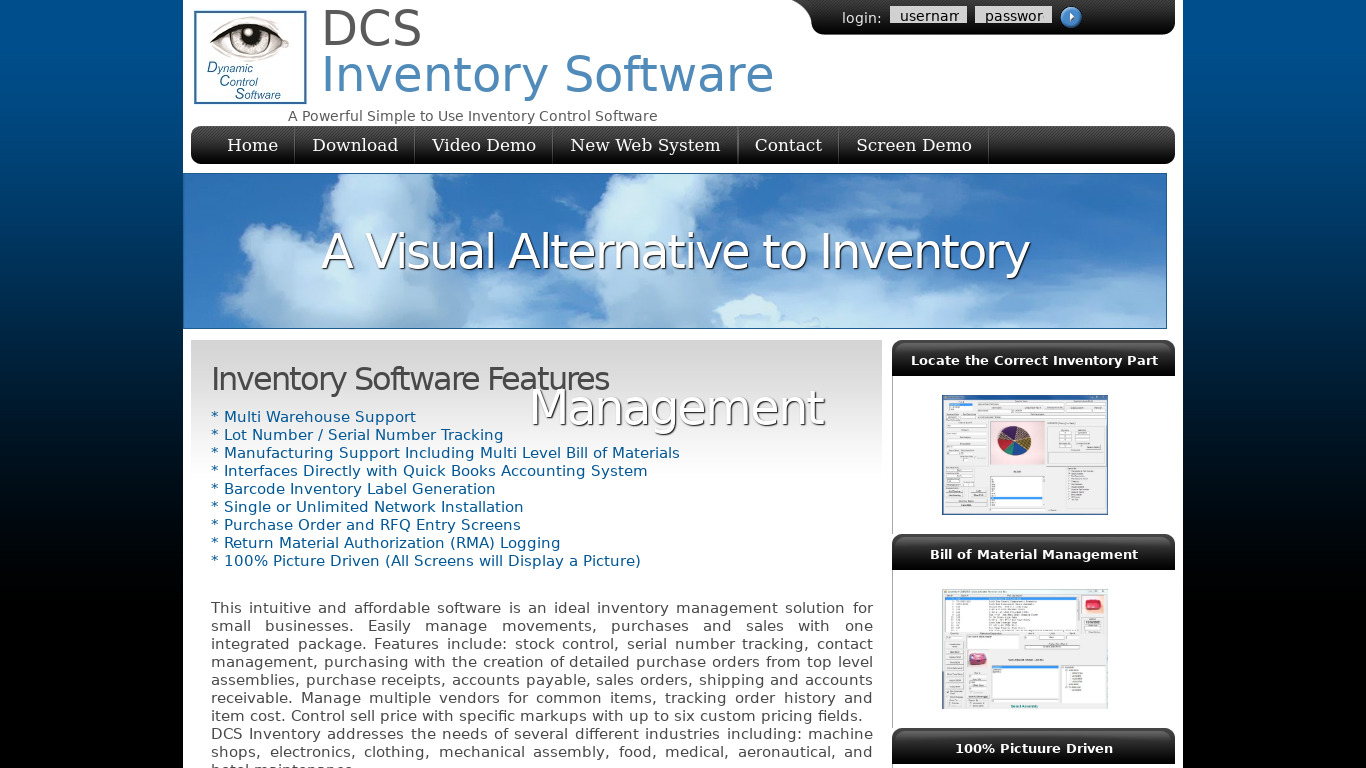 DCS Inventory Landing page