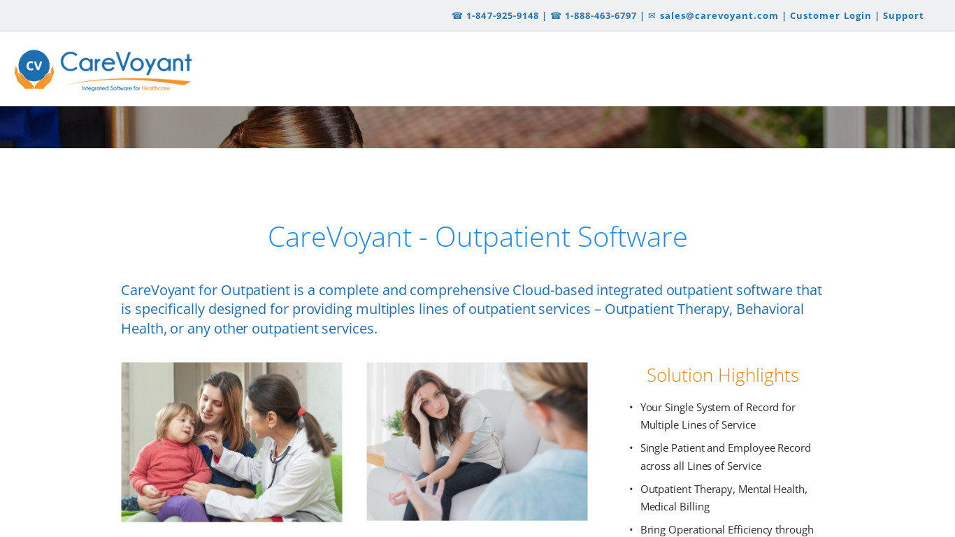 CareVoyant Outpatient Practice Management Landing page