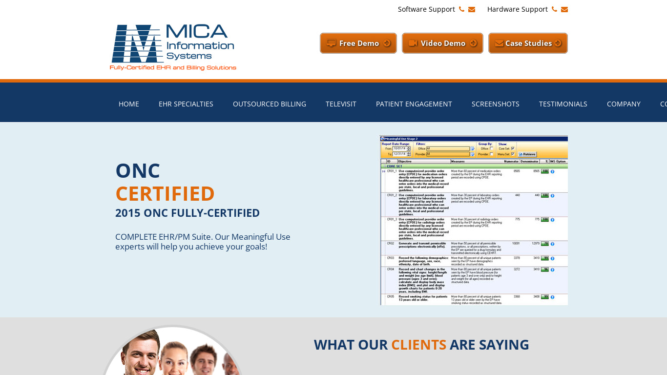 MICA Information Systems Landing page