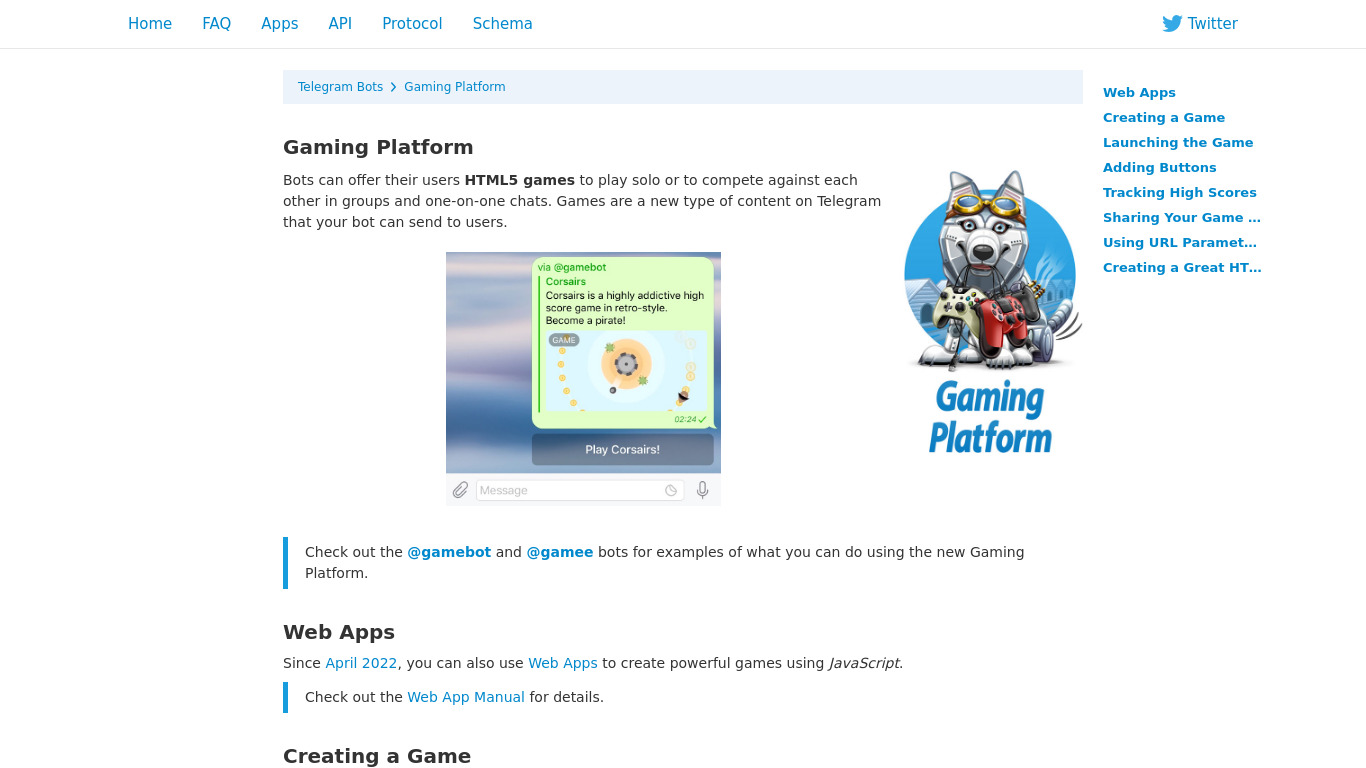Telegram Gaming Platform Landing page