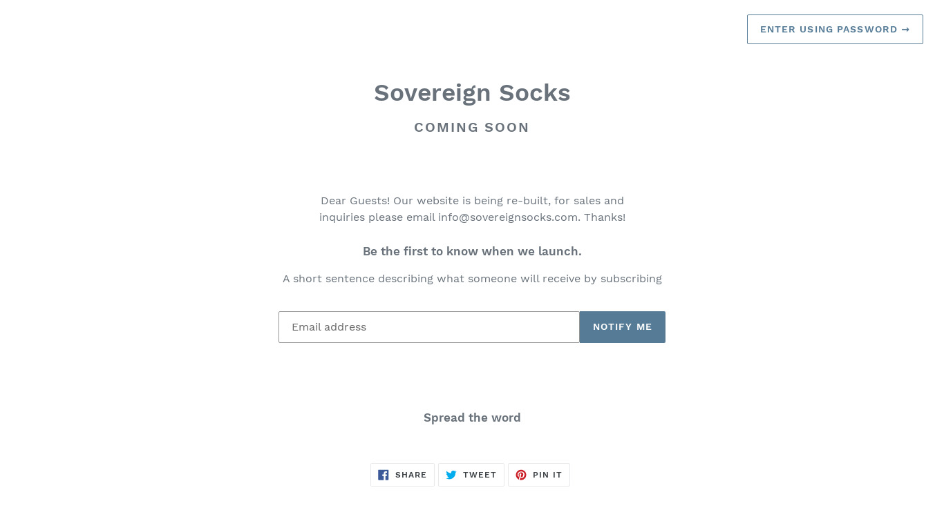 Sovereign Socks Landing page