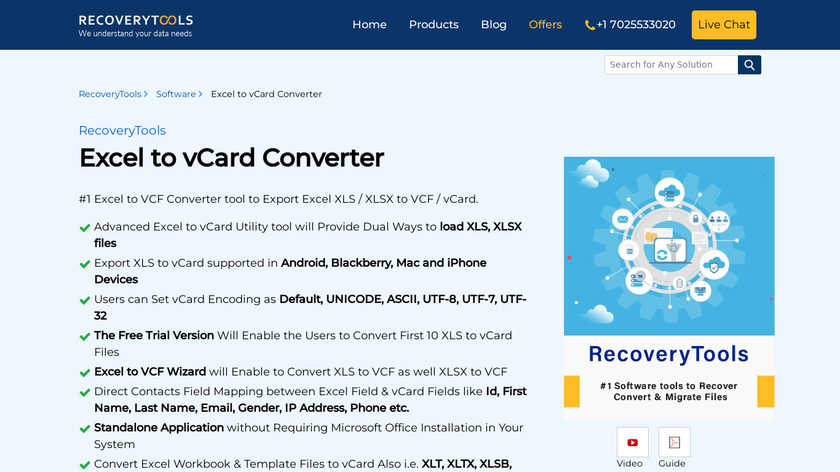 Excel to vCard Converter Landing Page
