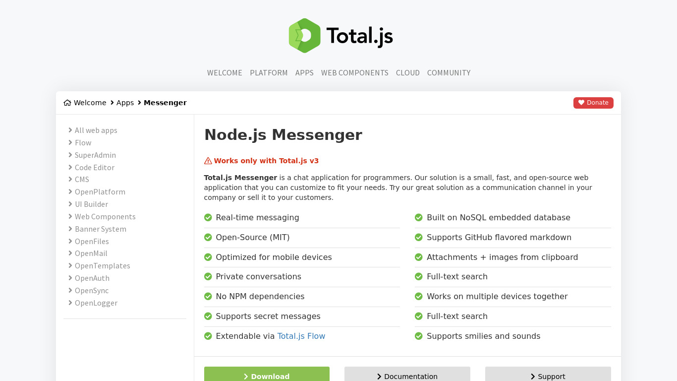 Total.js Messenger Landing page