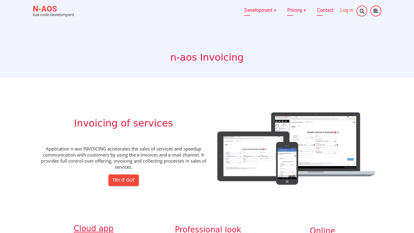 n-aos Invoicing Landing page